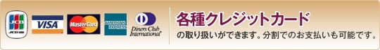 各種クレジットカードの取り扱いができます。分割でのお支払いも可能です。