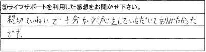 親切ていねいで十分な対応をしていただいてありがたかったです。